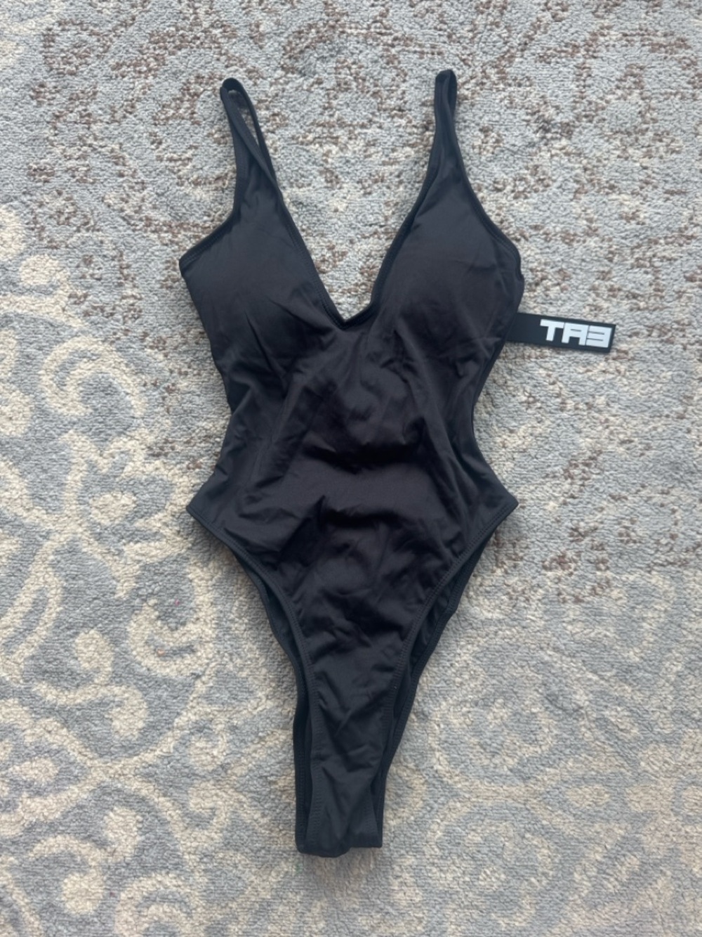 TA3 Hi Cut Plungey Snatched Waist Corset Back Swimsuit Black XS Regular/ Long